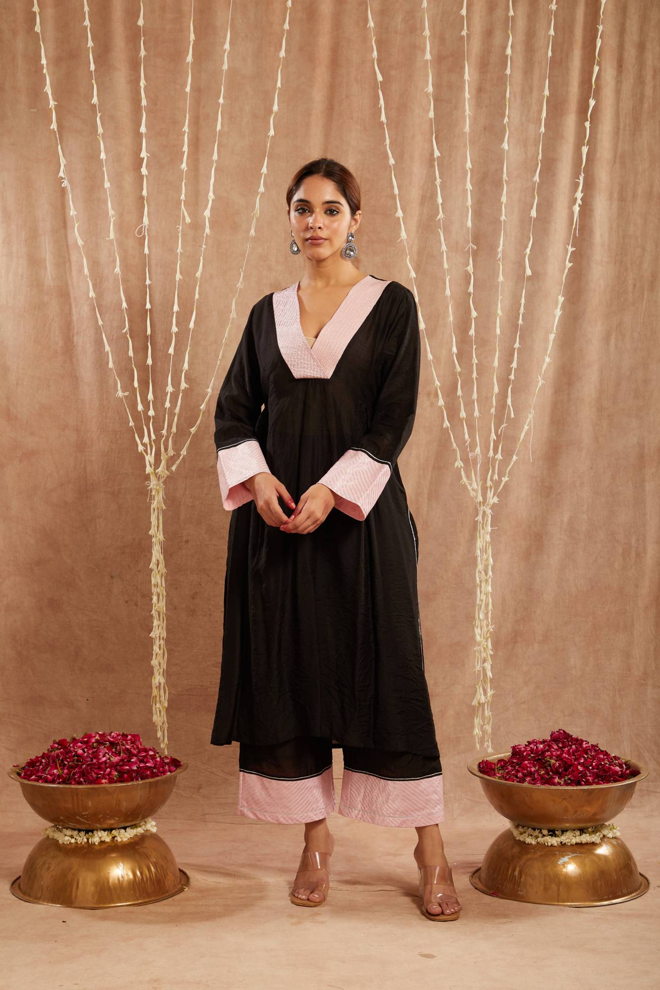 Black Zari Chanderi Kurta with Narrow Pants