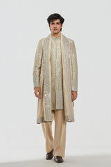 Sherwani - Tissue , Stole and kurta - Heavy chanderi , Pant - cotton twill