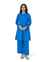 Blue Cotton Satin Kurta Set for Everyday Elegance