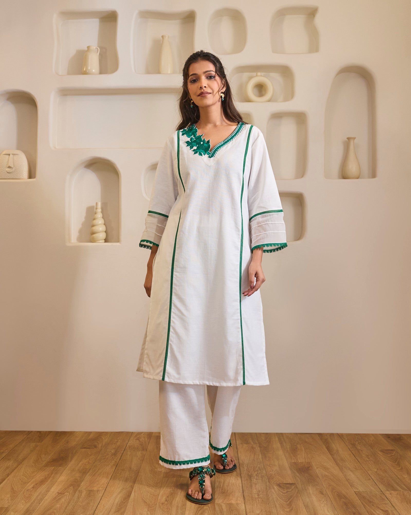 Emerald Rose Embroidered Khaadi Kurta with Narrow Pants