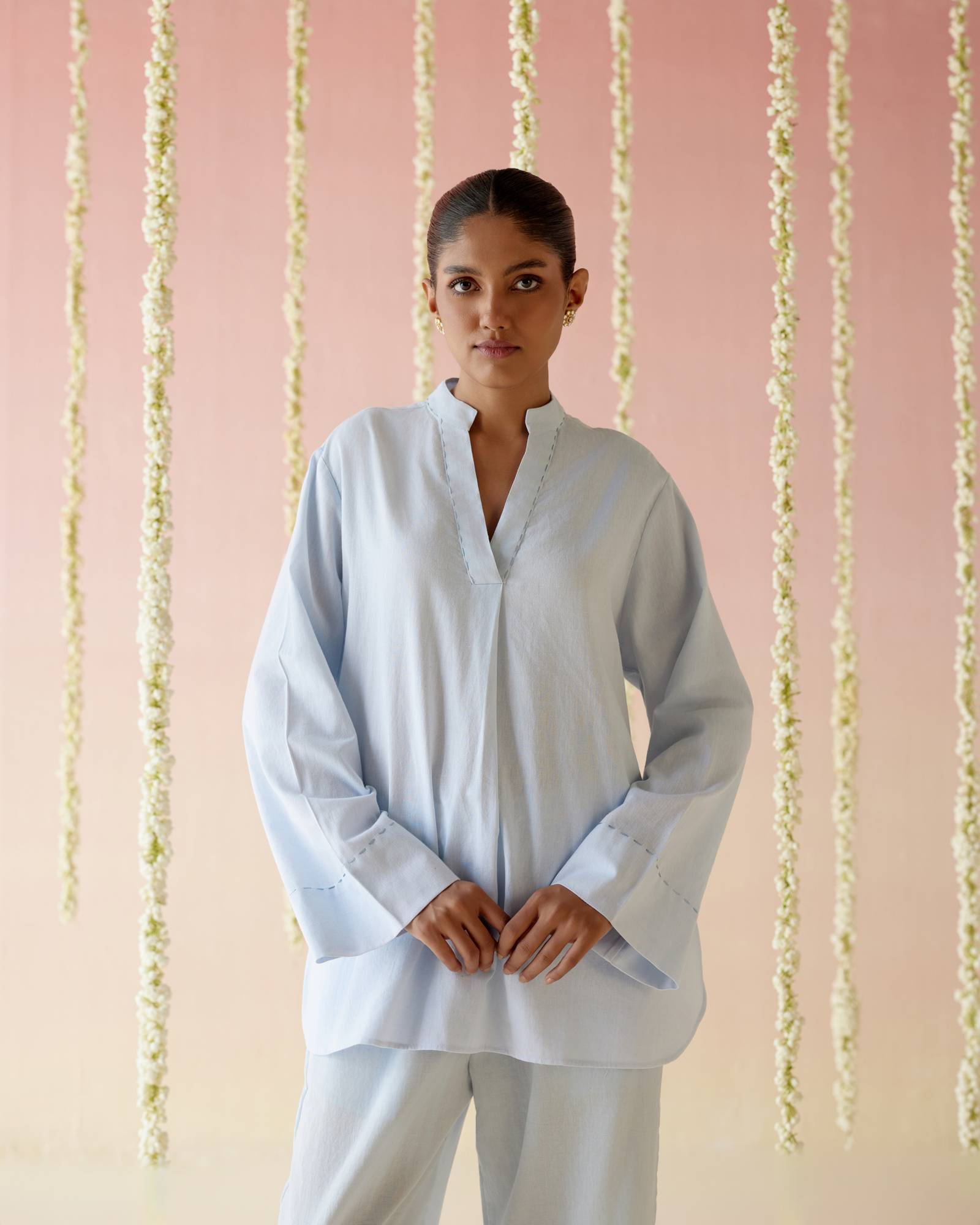 Blue Bloom Embroidered Co-ord Set