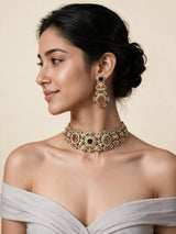 Multicolor Semi-Precious Stone Choker Necklace Set with Earrings 15