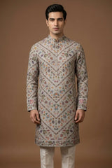 Grey Linen Satin Kurta