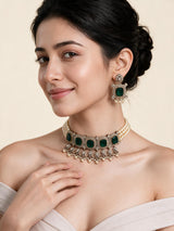 Emerald Green Moissanite Pearl Choker Set