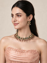 Navratna Kundan Floral Necklace Earring Set