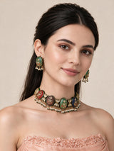 Navratna Multicolor Kundan Choker Earring Set
