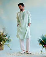 Minty Dream Chanderi Pintuck Embroidered kurta with Chanderi Narrow Pants