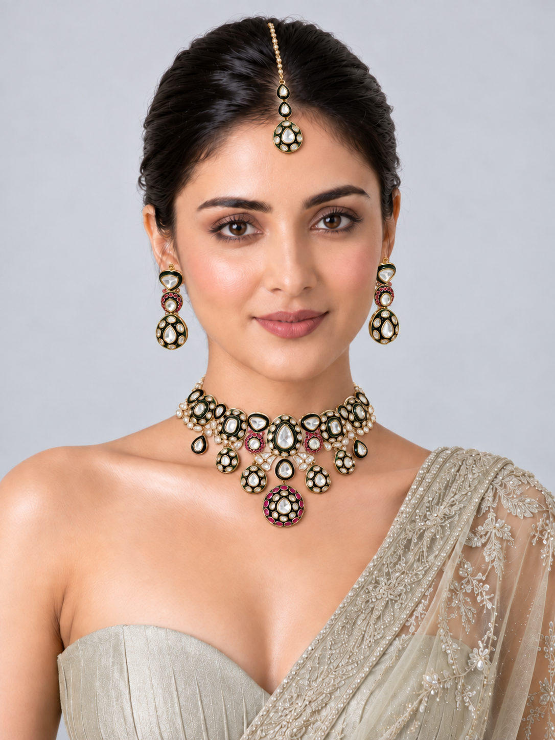 Ruby Moissanite Polki Choker Necklace Set