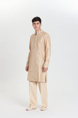 Beige Grid Kurta Set