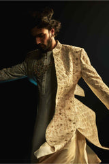 Ivory Embriodered Cutdana Sherwani Set
