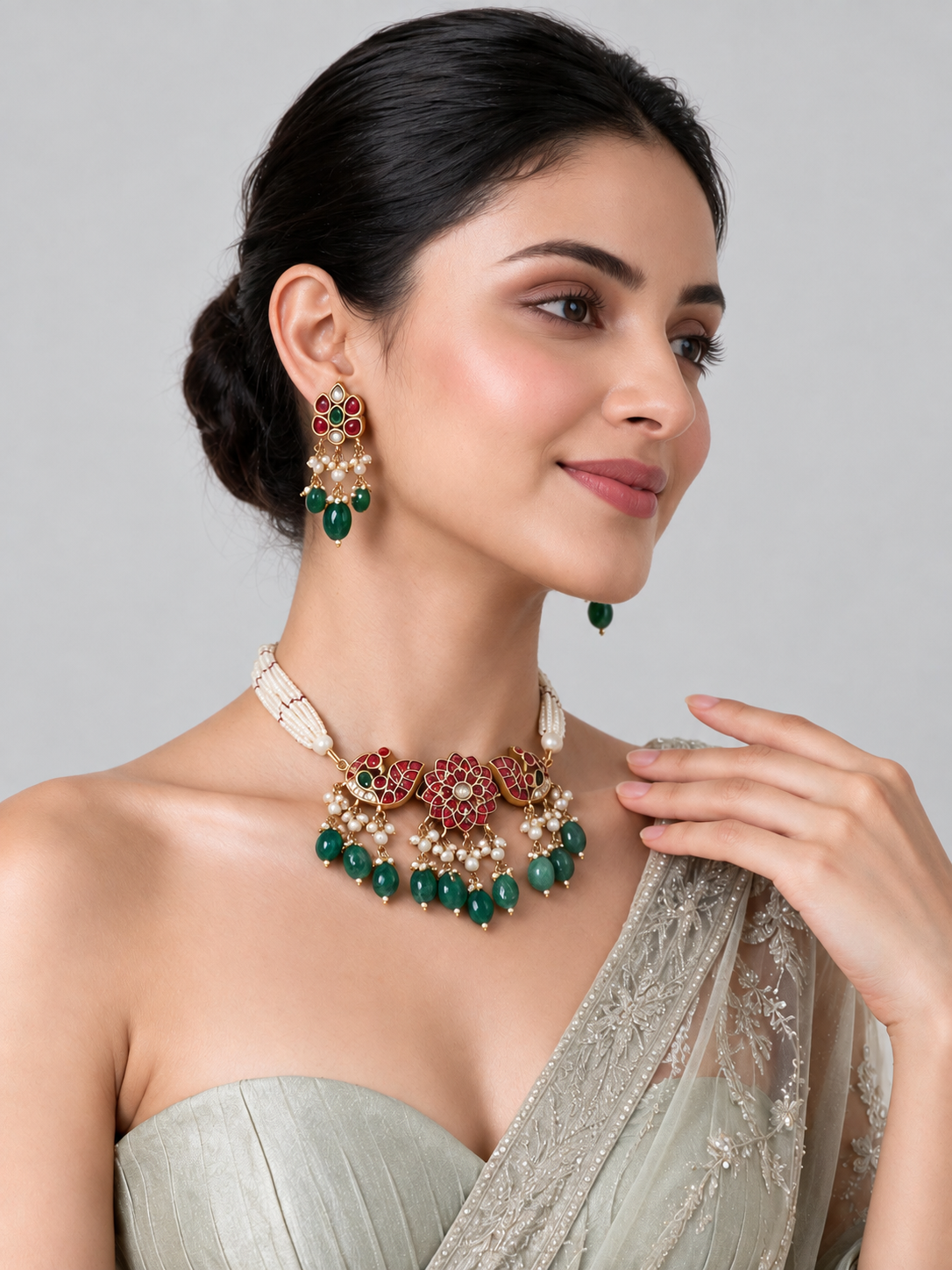 Pearl Beaded Peacock Necklace Set with Earrings 14
