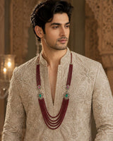 Multi-Layered Ruby Red Beaded Kundan Groom Mala