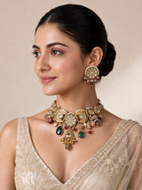 Handcrafted Multicolour Polki Charm Necklace Set
