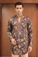 Black Printed Satin Linen Kurta