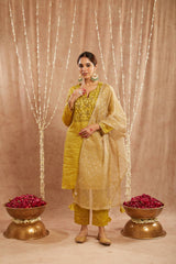 Olive Green Embroidered Kurta with 
Narrow Pants