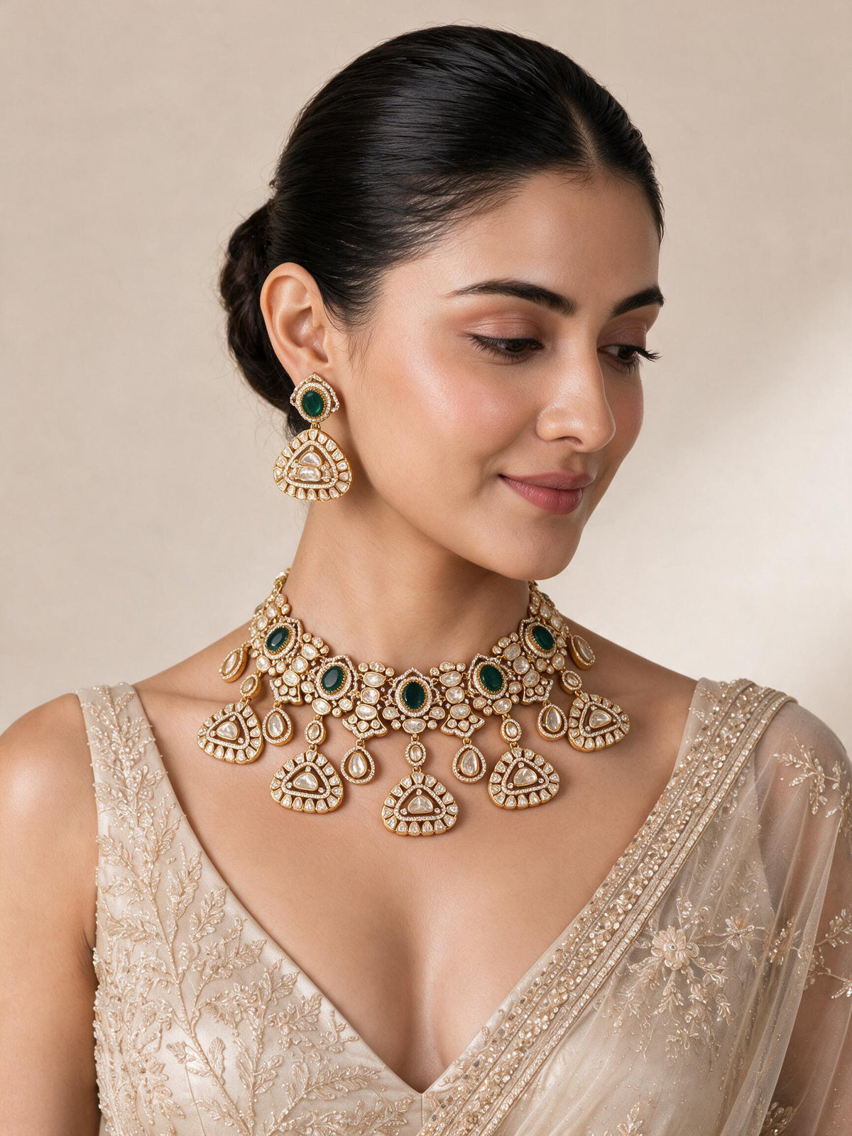 Emerald Kundan Statement Necklace Set 02