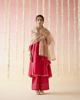 Fuchsia Bloom Gota Anarkali with Wide Leg Pants & Dupatta - Set of 3
