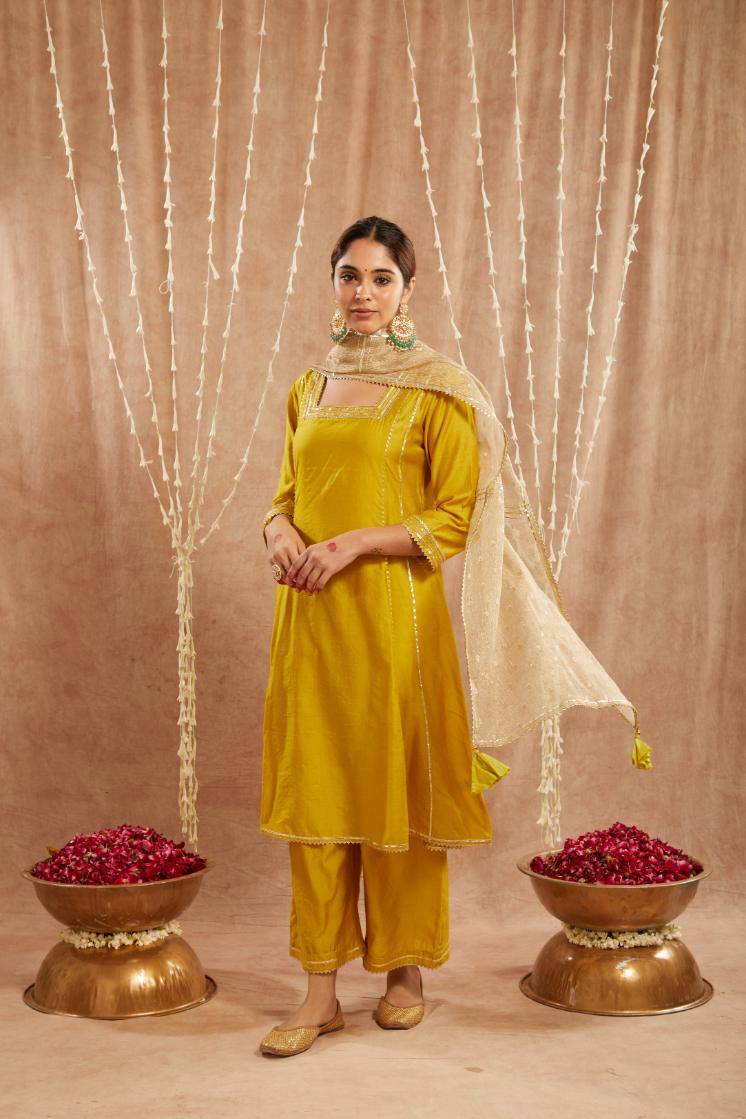 Lotus Lime Gota Kurta with Narrow Pants