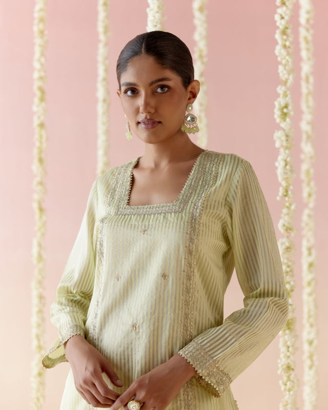 Lotus Green Tissue Kurta with 
Narrow Pants & Dupatta - Set of 3