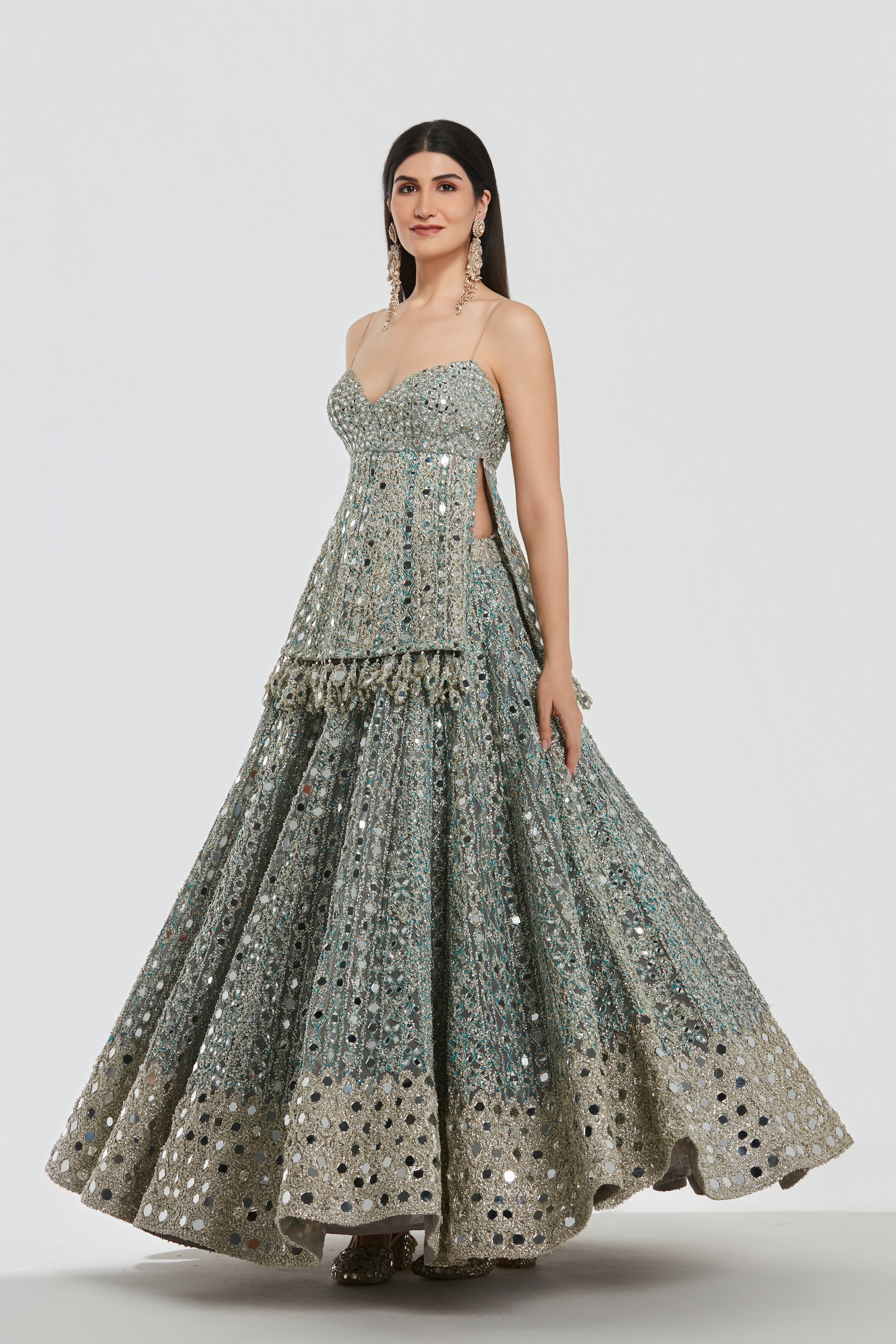 Mirror work , zari , dori thread