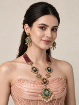 Kundan Ruby Beaded Long Necklace Set