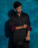 BLACK SHAWL COLLAR KURTA SET