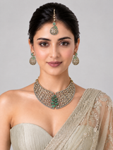 Sage Green Moissanite Polki Statement Necklace Set