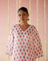 Raspberry  A-Line Long Kurta with Wide Leg Pants- Set of 2