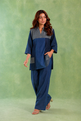 Blue Panel Handloom Cotton Co-ord Set