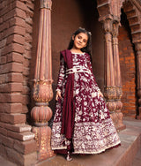 Burgundy Parsi work Anarkali