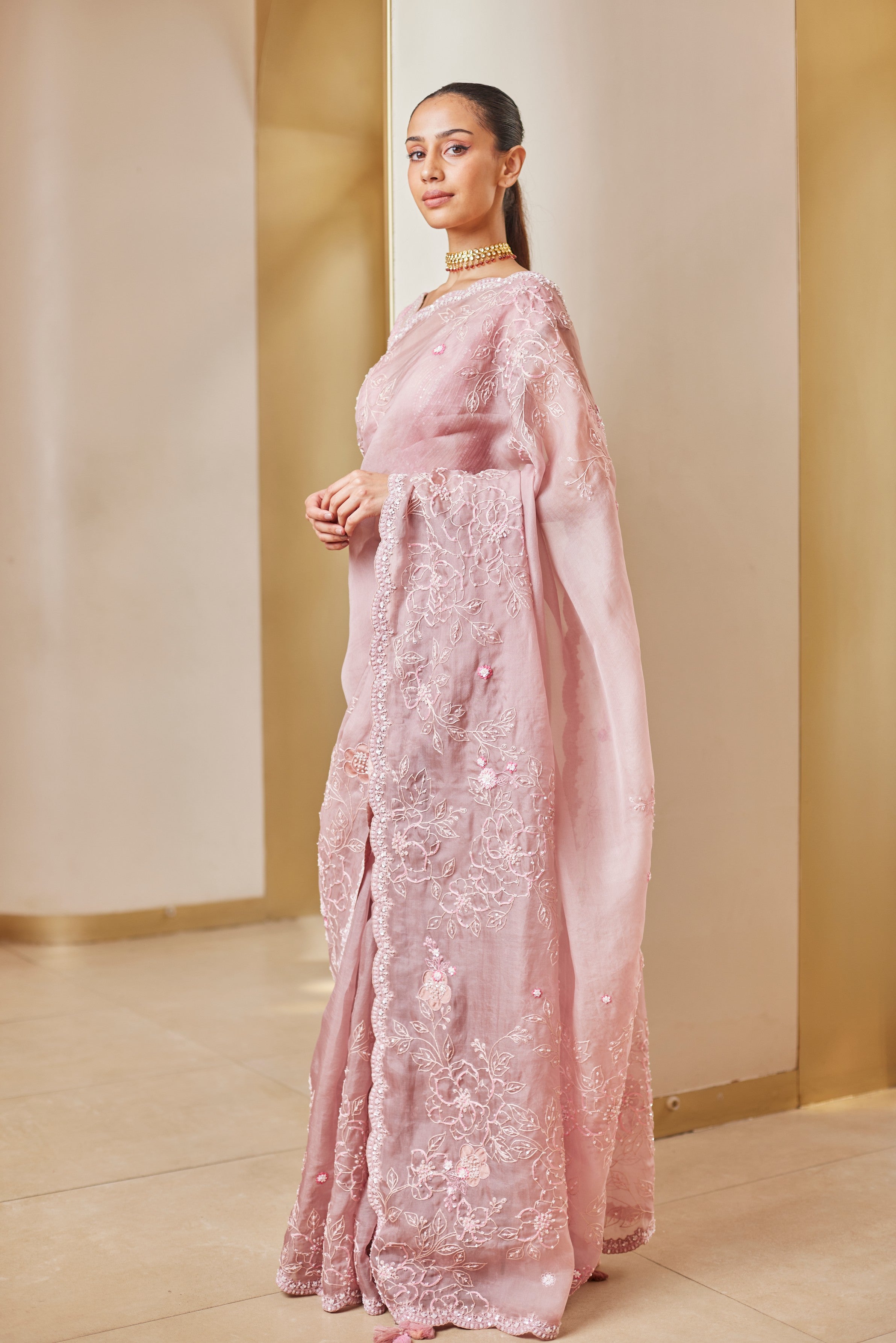 Dusky Rose Embroidered Saree