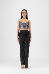 HAND WOVEN METALLIC BUSTIER AND DRAPE SKIRT