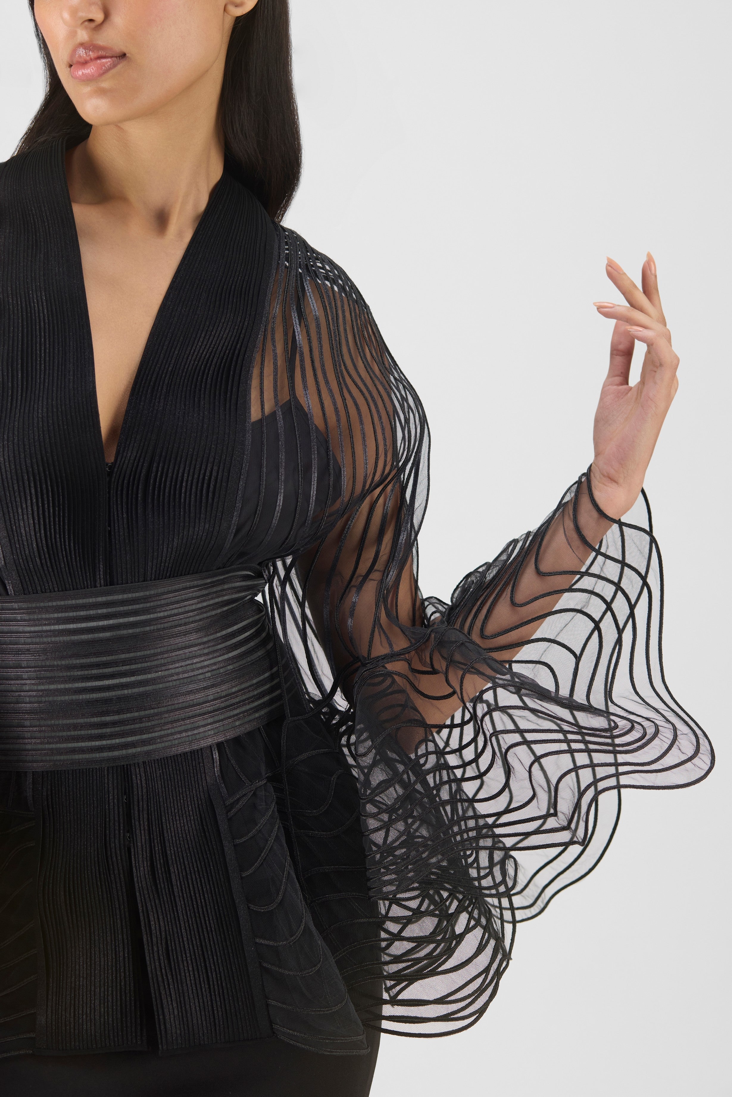 METALLIC CORDED RUFFLE CAPE