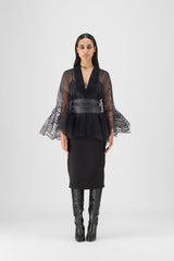 METALLIC CORDED RUFFLE CAPE