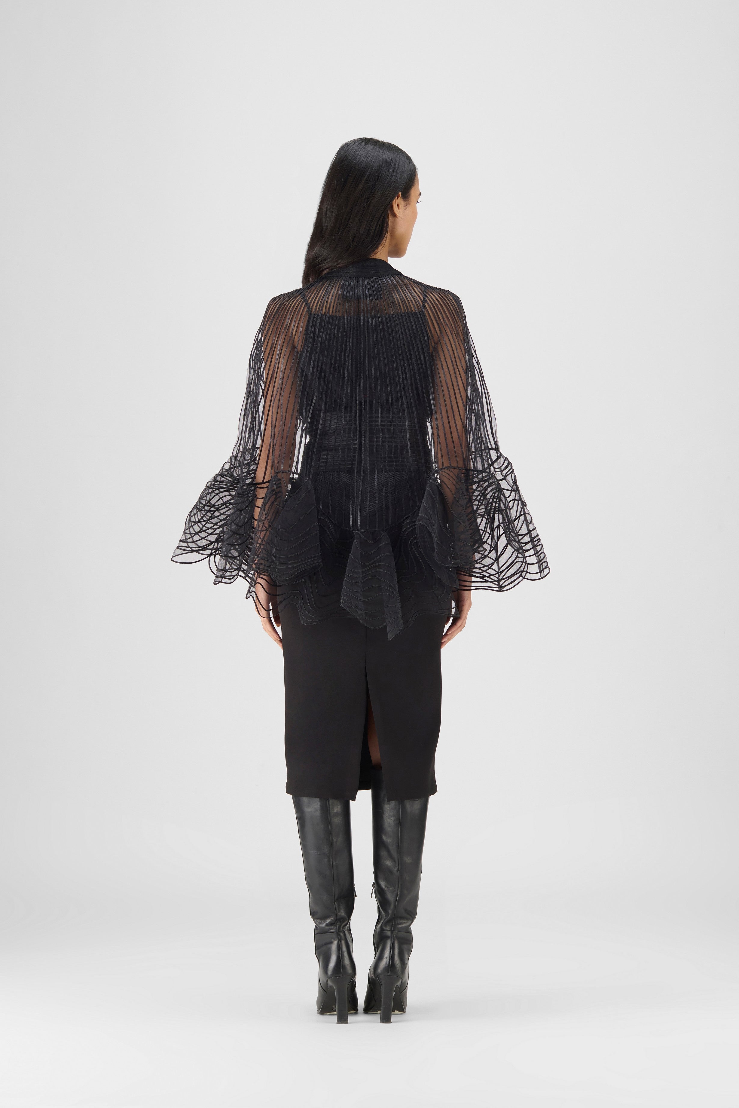 METALLIC CORDED RUFFLE CAPE