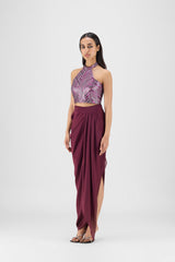 WOVEN METALLIC BUSTIER AND SKIRT