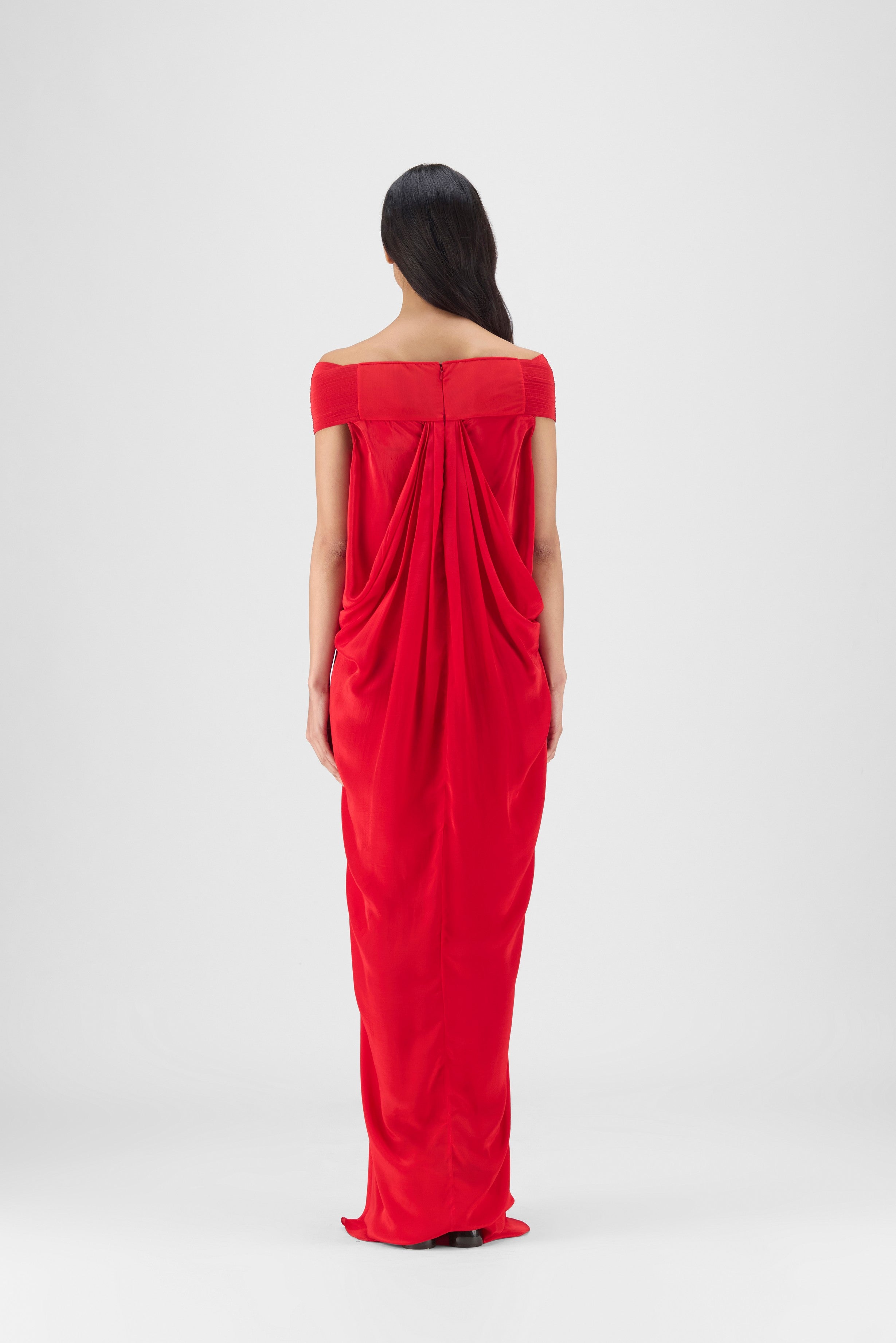 PLEATED COWL DRESS