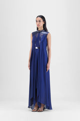 METALLIC PANELED DRESS WITH BEADS