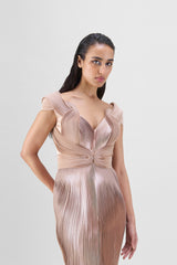 METALLIC MICRO PLEATED SERRATED GOWN