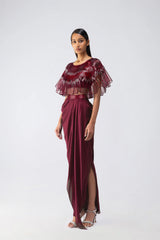 Metallic Glitch Cape And Draped Skirt