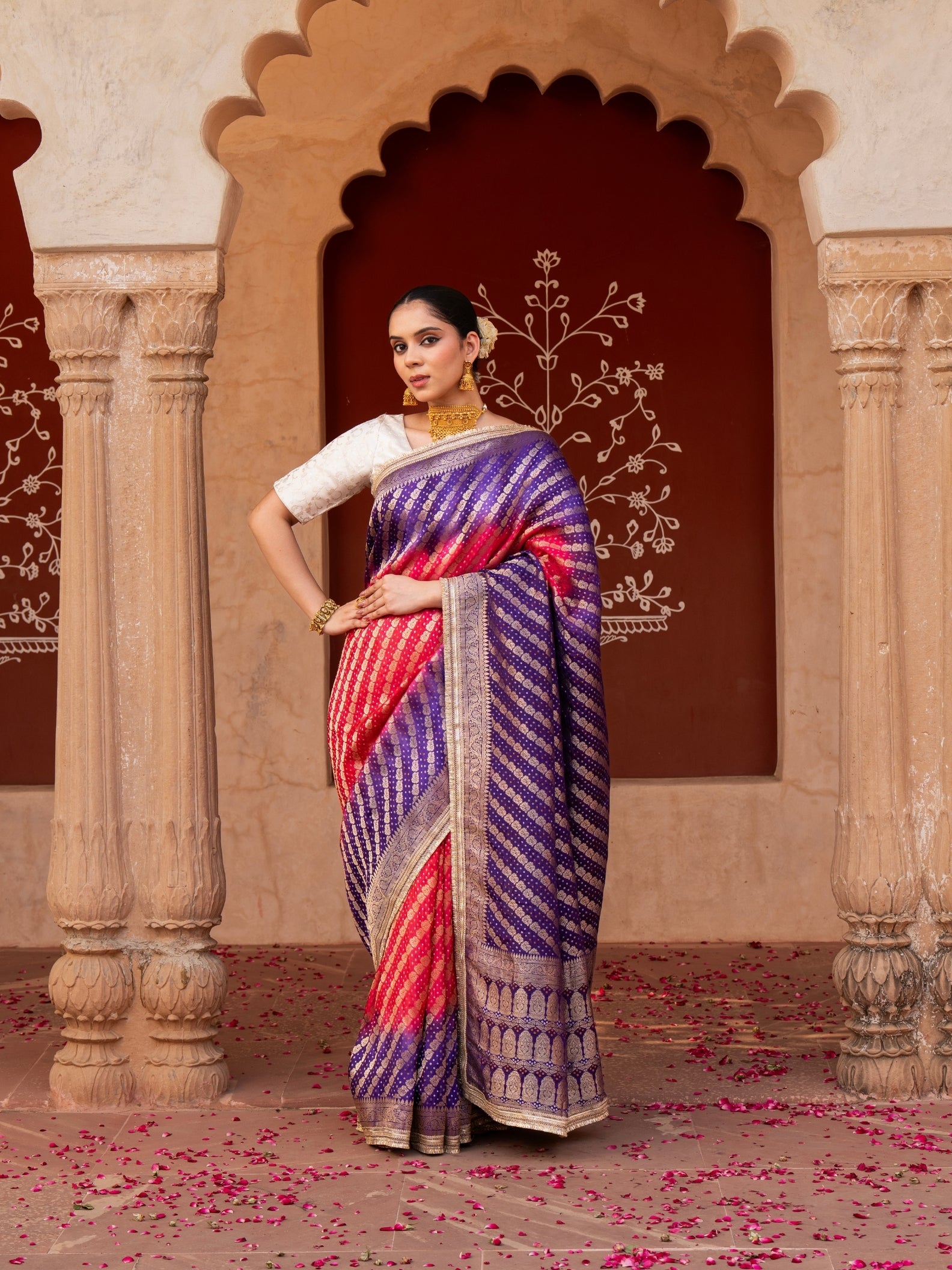 Purple Pink Bridal Pure Katan Silk Banarasi Handloom Saree