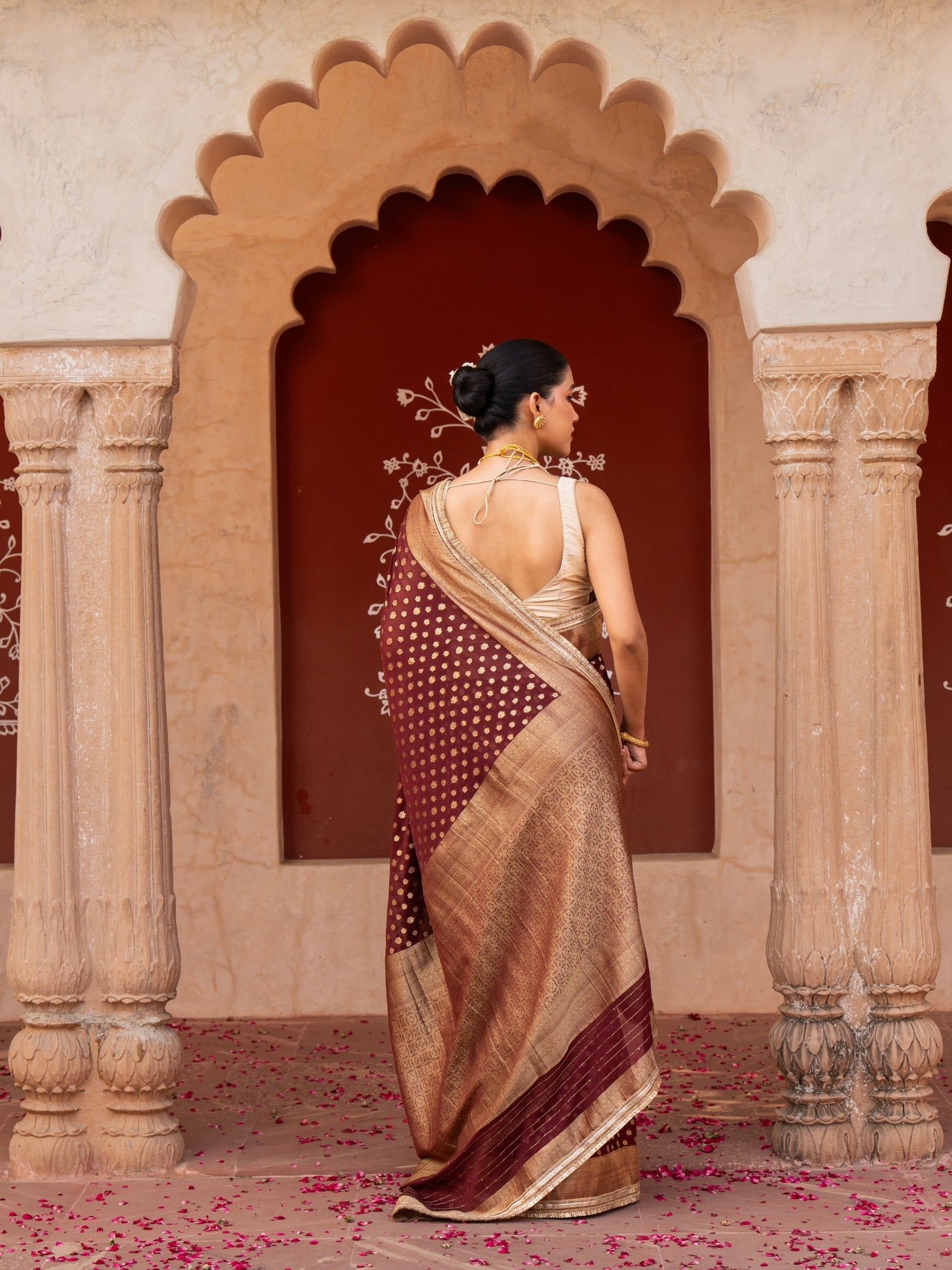 Maroon Pure Chiffon Banarasi Silk Handloom Saree