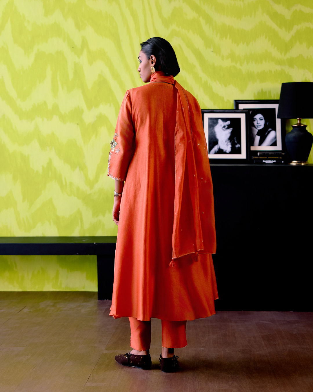 Rust Orange Side Panelled A-Line Kurta Set
