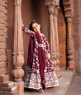 Burgundy Parsi work Anarkali