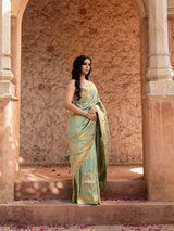 Seafoam Green Pure Tissue Silk Banarasi Handloom Saree