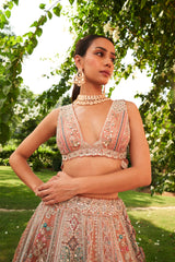 CORAL EMBROIDERED LEHENGA SET