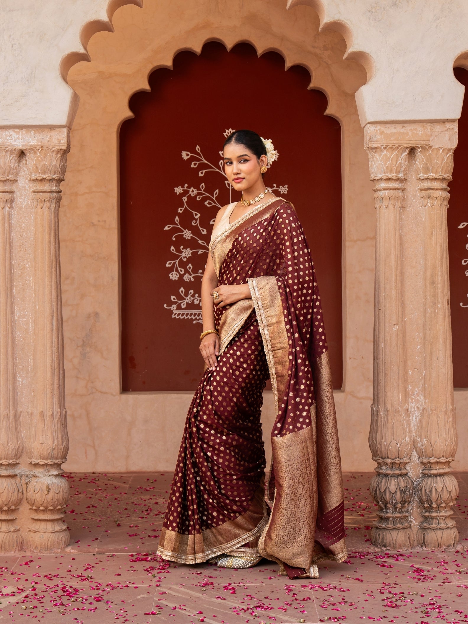 Maroon Pure Chiffon Banarasi Silk Handloom Saree