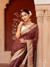 Maroon Pure Chiffon Banarasi Silk Handloom Saree