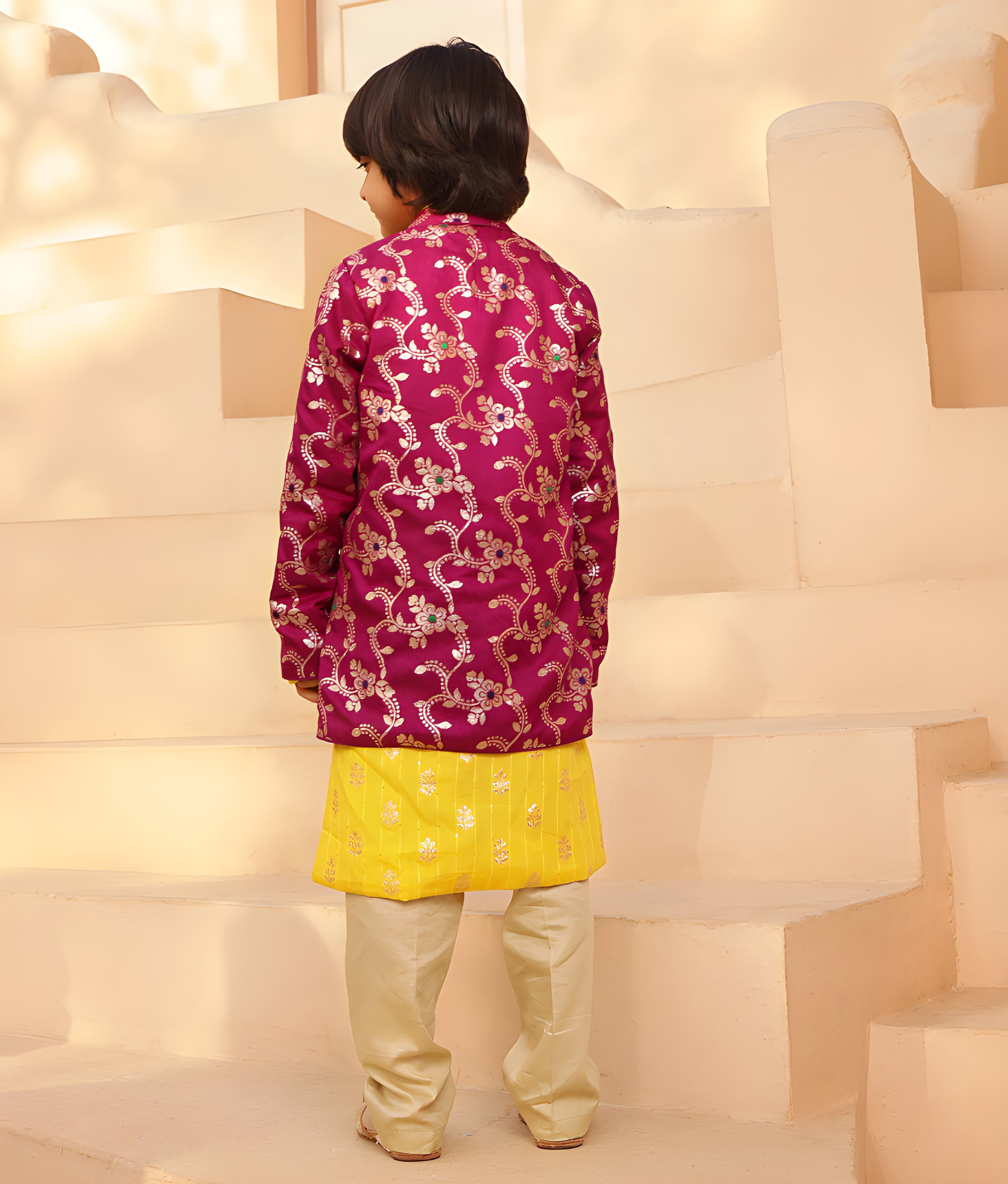 Purple Brocade Jacket with Kurta and Pant