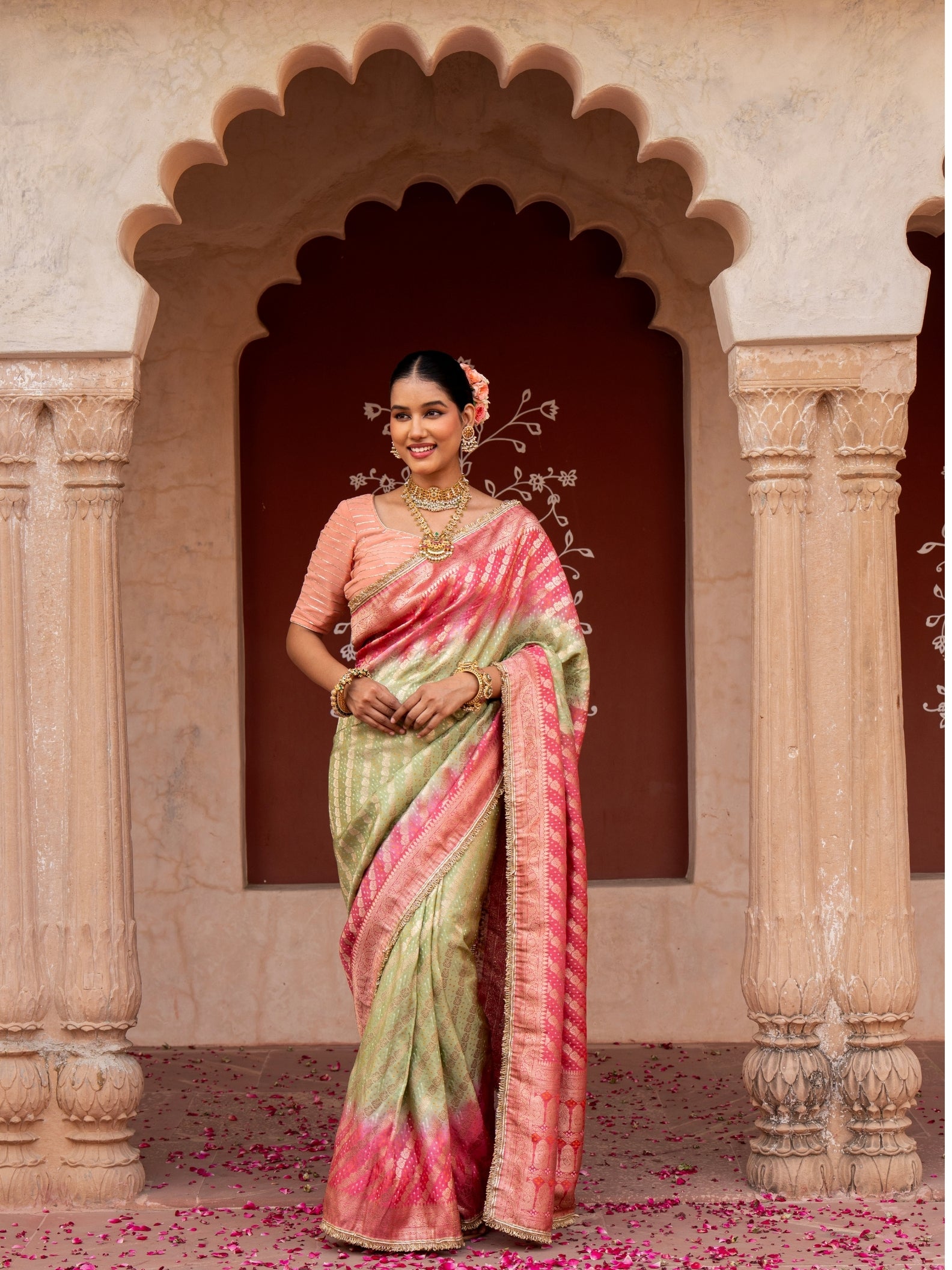 Sea Green Pink Bridal Pure Katan Silk Banarasi Handloom Saree